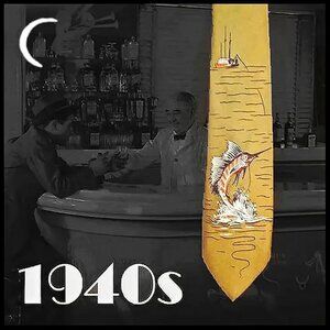 1940s Vintage Wide Tie, Kitschy Funky 40s Fish necktie for Fisherman